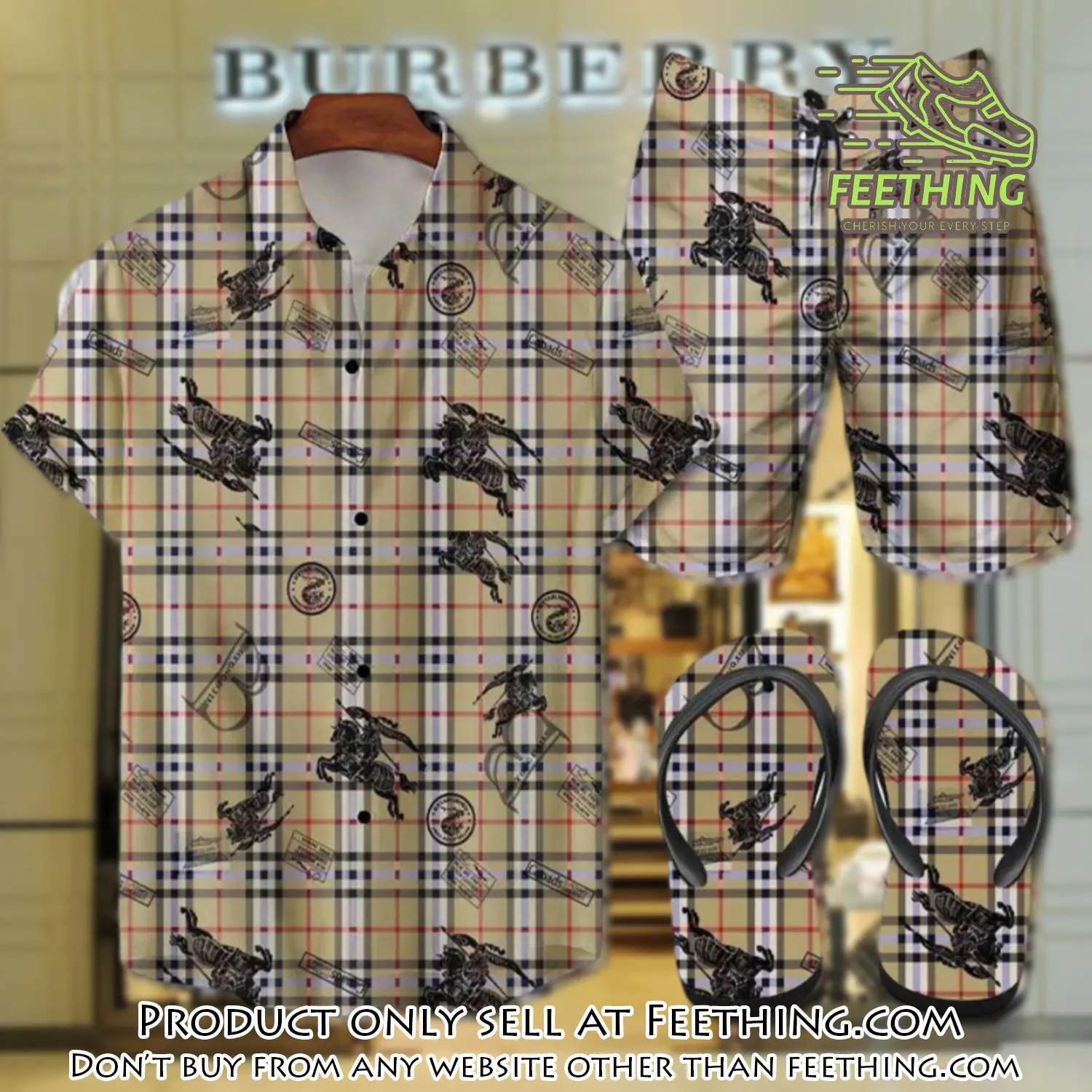Burberry flip flops and combo hawaii shirt shorts luxury brand summer outfit hsf311 ft4943564